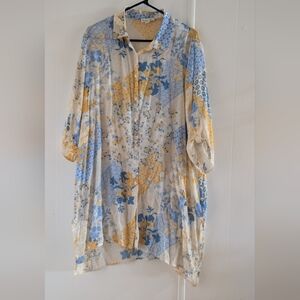 Indigo Rose Floral Patchwork Button Down Shirt - Blue and Yellow